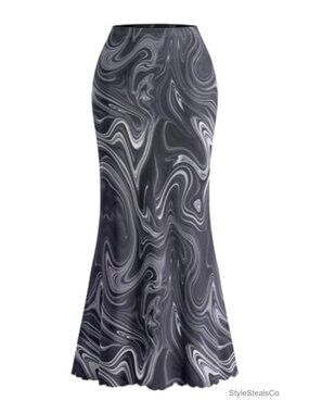 Floral Mesh Bodycon Maxi Skirt High Waisted Fishtail Summer